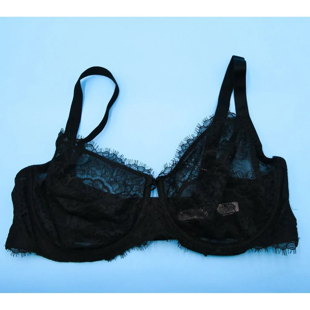Victorias Secret Dream Angels 38DDD Lingerie Black Unlined Demi Lace Bra Fringe‎